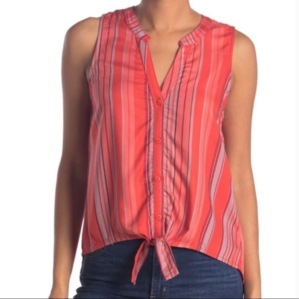 Sanctuary Sleeveless Tie Front Orange Striped Top